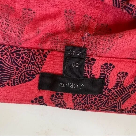JCrew Coral Red Elephant Print High Waist Shorts